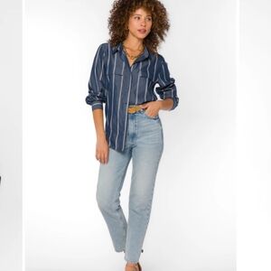 Blue and white striped blouse
